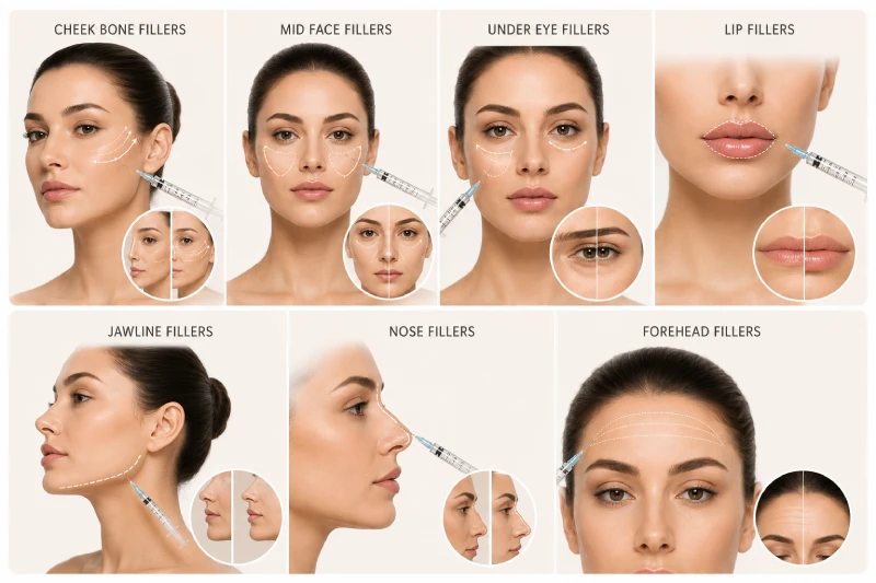 Areas Treated with Dermal Fillers